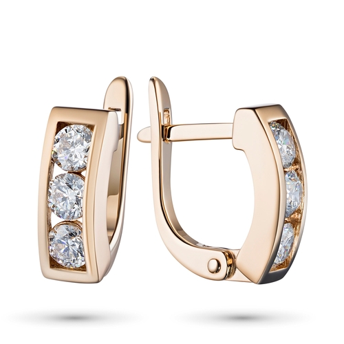 14K Rose Gold Earrings with 6 Round-Cut Lab-Created Diamonds 0.917