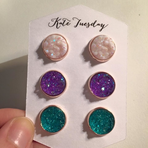 Calico Druzy Earrings Set