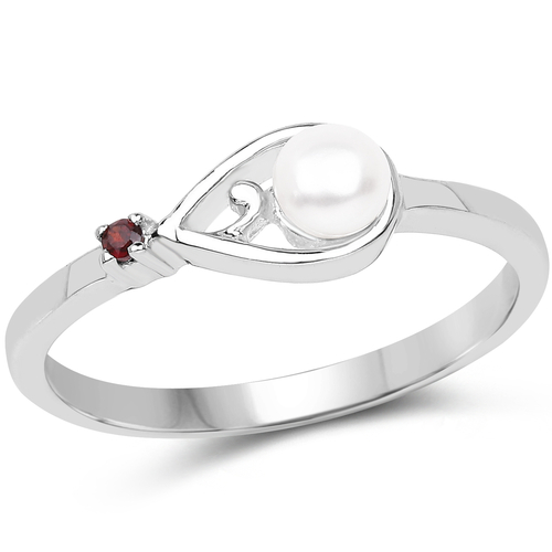 0.48 Carat Genuine Pearl and Garnet .925 Sterling Silver Ring