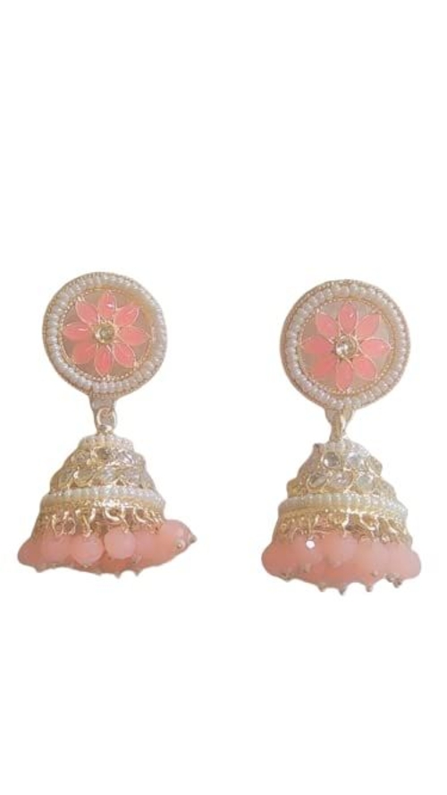 Stylish Ethnic Gold Tone Jhumkis With Orange Stones For Women & Girls