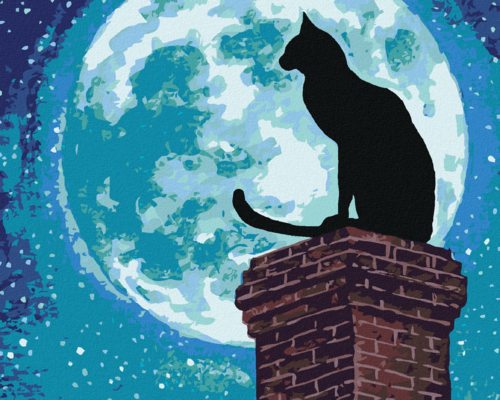 Paint by Numbers - CAT ON A CHIMNEY AND FULL MOON