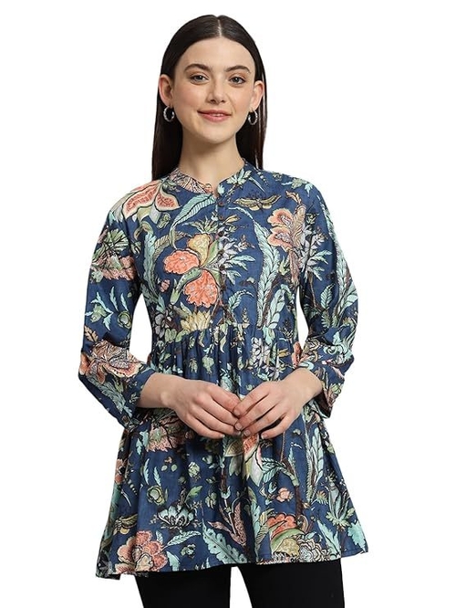 Women's 100% Cotton Casual Printed Mandarin Neck with 3/4 Sleeve