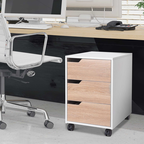 HOMCOM MDF Mobile File Cabinet pedestal with 3 Drawers Lockable