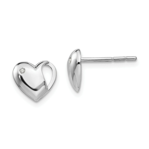 White Ice QW243 9 mm Sterling Silver 0.01 CT Diamond Heart Earrings&#4