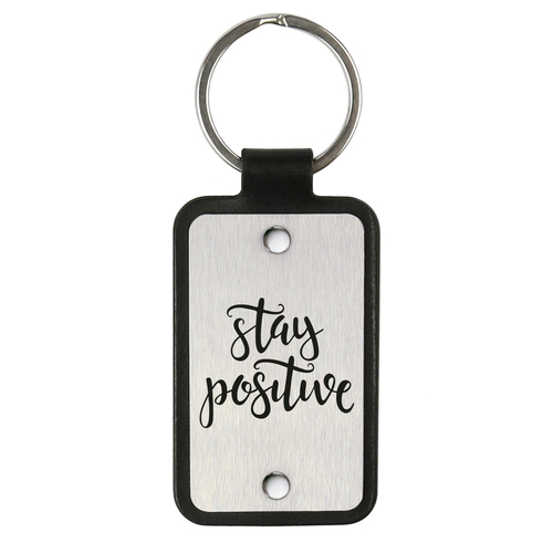 Leather keychain with stainless steel plate – Stay positive