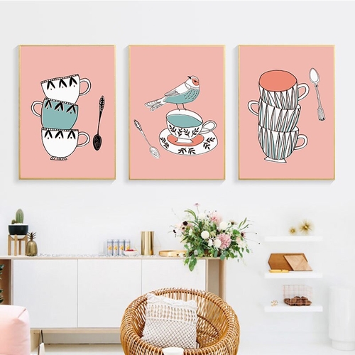 Pink Abstract Coffee Cup Canvas Painting