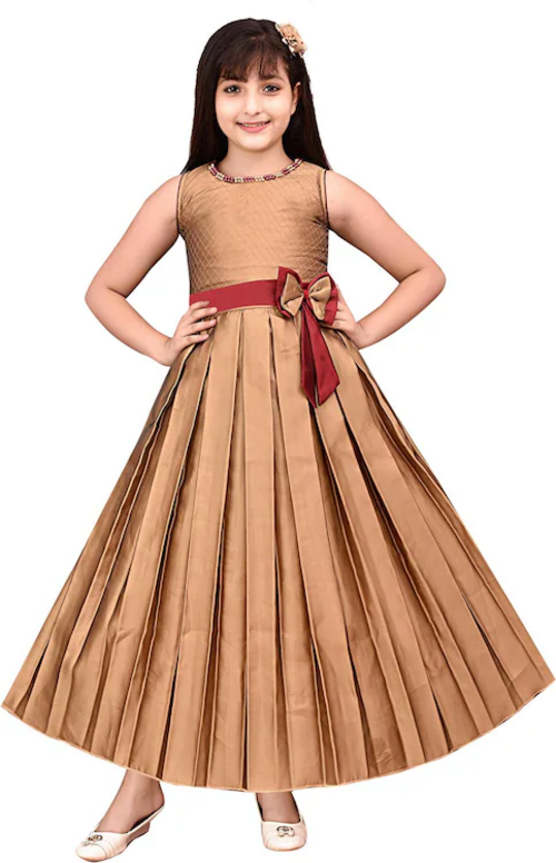 Girls Satin Gown Dress Beige (Size-9-10YEAR) (Color-BROWN)
