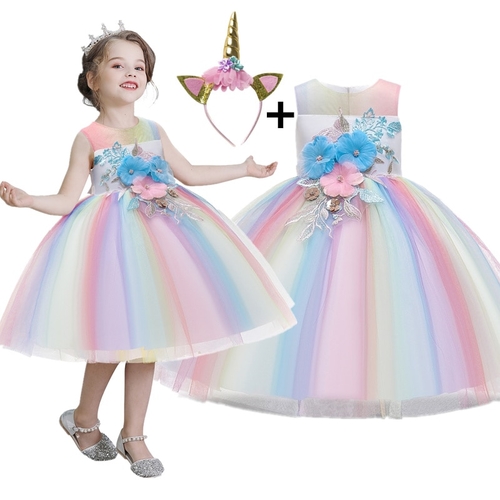 Unicorn Party Fluffy Girl Tiered Floral Tutu Dress
