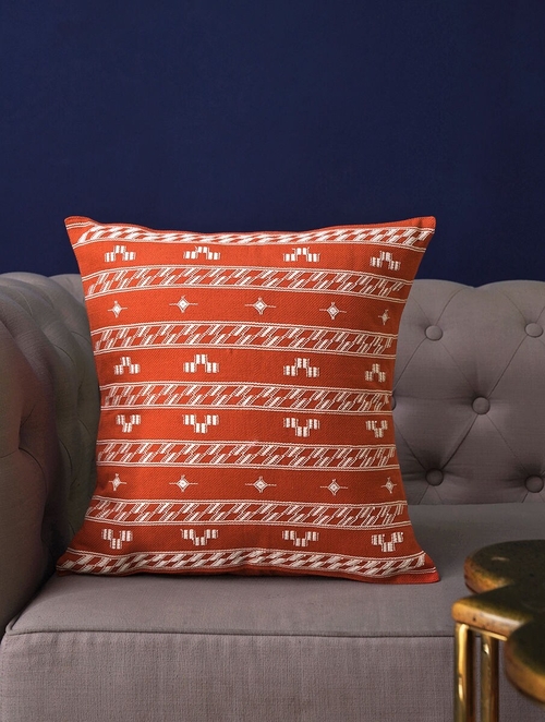 Rust Orange Cotton Hand Woven Cushion (Size 18 x 18 Inch)