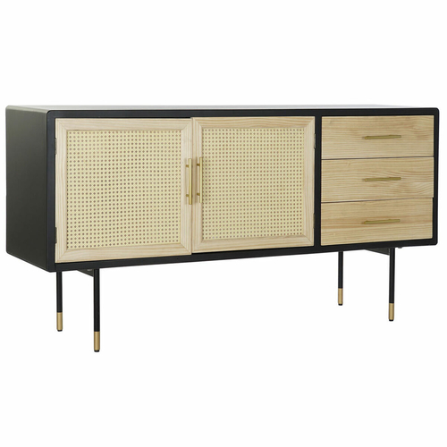 Sideboard DKD Home Decor Black Golden Natural Rattan Pinewood 150 x 44