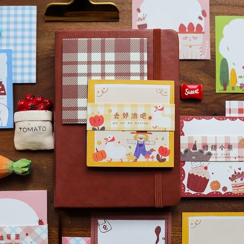 Strawberry Coffee Grid Memo Pad Word Pocket