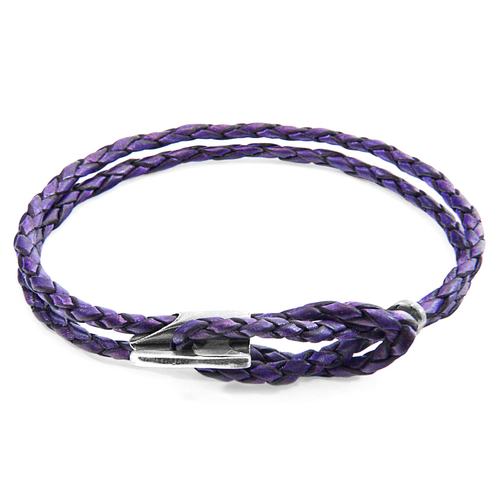 Grape Purple Padstow Silver & Leather Bracelet