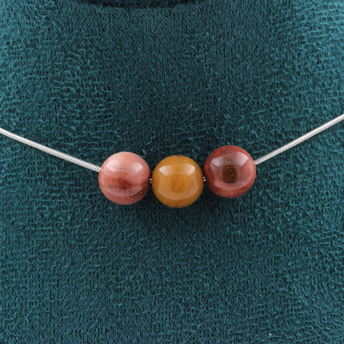 Petrified wood 3 beads 8 mm necklace.