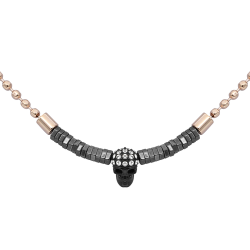 Rose Gold Plated Ball chain  Black skull with Black hematite beads