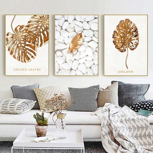 Golden Leaves Wall Art Minimalist leaf Posters and