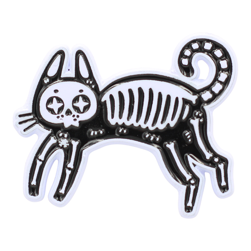 Black Cat Enamel Pin - Skeleton Cat / Kitty Pin 