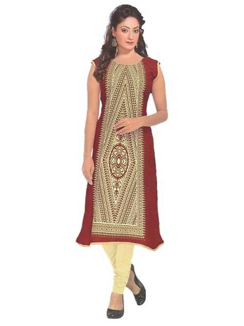 Women’s  Printed Maroon Casual Kurti