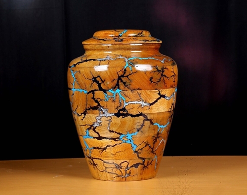 Wooden Urn Box Lichtenberg Figure Resin Urn for Human Ashes Adult