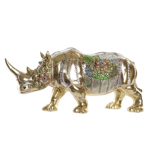 Decorative Figure DKD Home Decor Golden Resin Multicolour Rhinoceros
