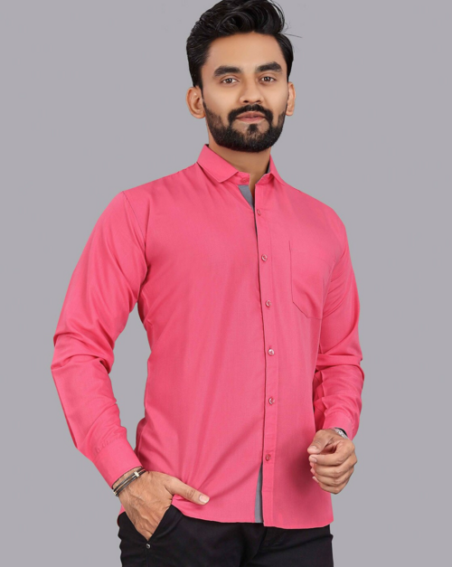 Party Wear Cotton Casual Shirt For Men  (Size-XL)(Color-PINK)