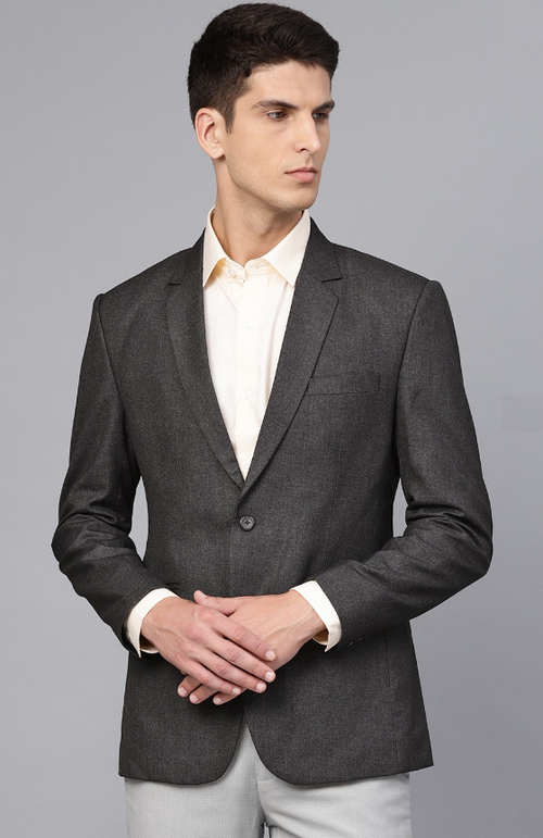 Men's Solid Slim Fit Single-Breasted Formal Blazer (Color Charcoal