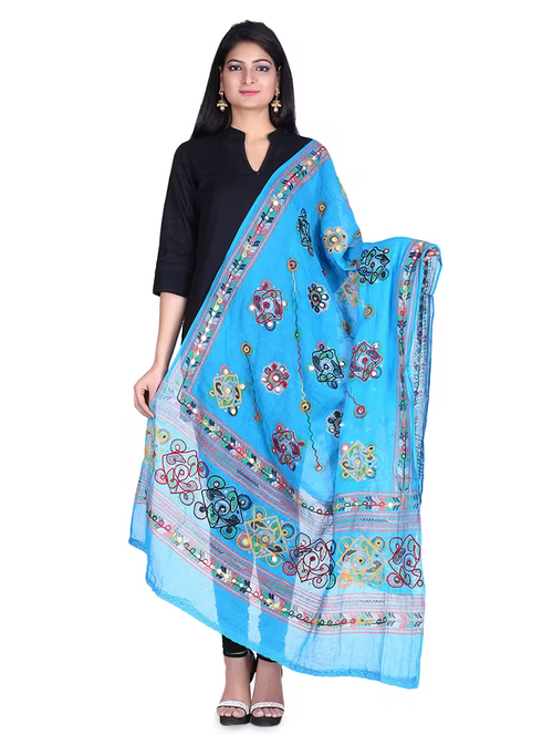 blue embroidered jamdani dupatta