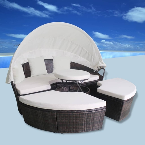 Outdoor Lounge Bed Poly Rattan Brown