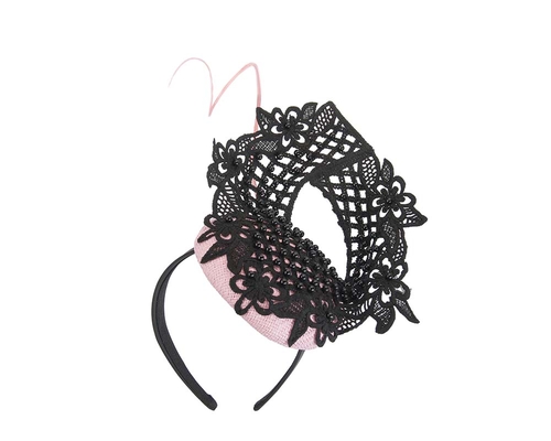 Pink & black racing fascinator with beaded lace