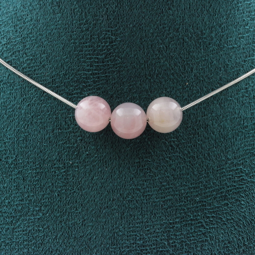 Rose Quartz from Madagascar 8 mm 3 beads necklace. 