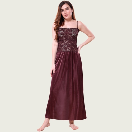 Brown Satin Lace Nighty (SIZE-M)