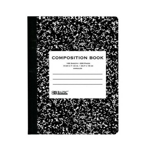 Bazic 5051 UNRULED 100 Ct. Black Marble Composition Book Case of 48