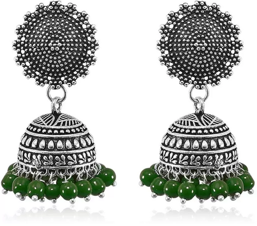 Women's Oxidised Silver plated Red beaded jhumka Jhumki Afghani