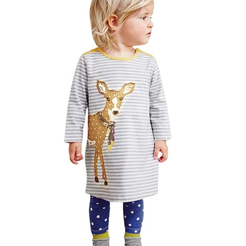 2018 Girls Cartoon Embroidered Long Sleeve Dress