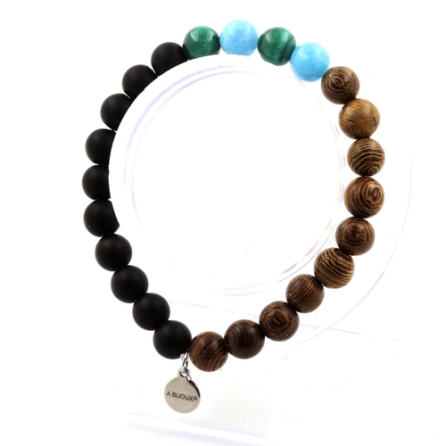 Malachite + blue Chalcedony + Matte Black Onyx + Wood Bracelet 