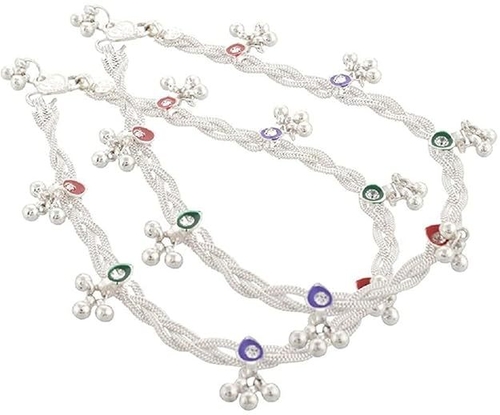 Indian Traditional White Metal Anklets Payal Pair for Women Girls with
