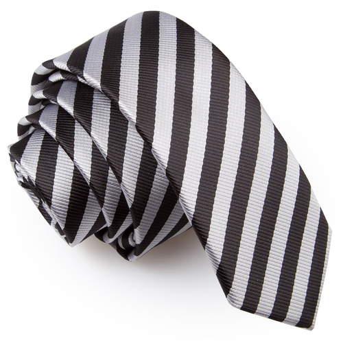 Thin Stripe Skinny Tie - Black & Silver