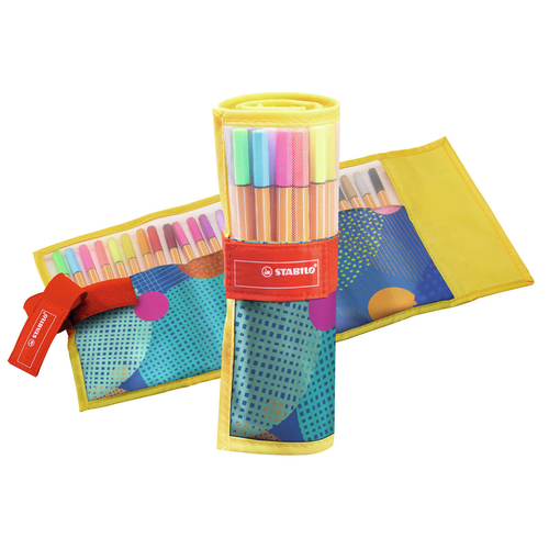 Set of Felt Tip Pens Stabilo Point 88 Yellow Rollerset Roll up pencil