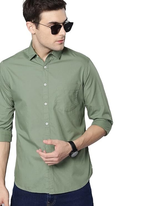 Men's Solid Slim Fit Cotton Casual Shirt LIGHT GREEN 2XL