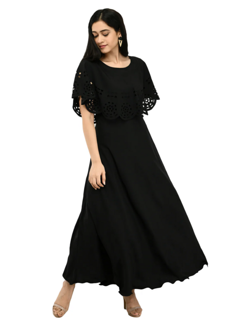 Women Fit and Flare Black Dress (Size XL)