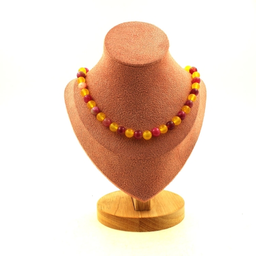 Yellow Agate + Watermelon Tourmaline 8 mm beads necklace.