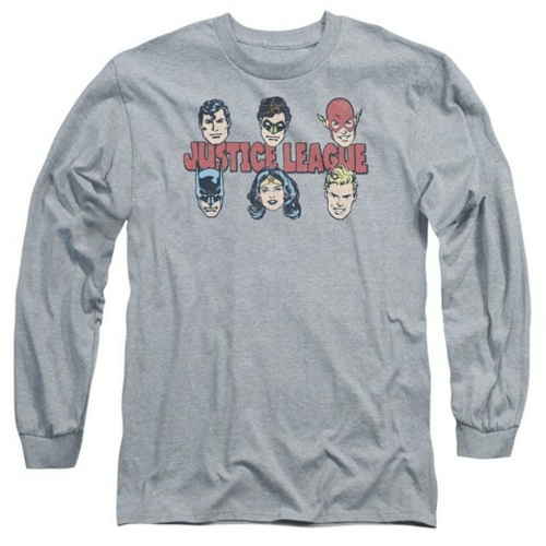 Trevco Dc-Justice Lineup - Long Sleeve Adult 18-1 Tee - Athletic Heath