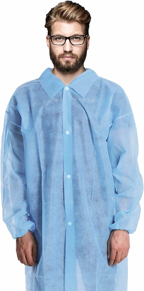 Disposable SMS Lab Coats. Pack of 10 Blue Polypropylene Work Gowns