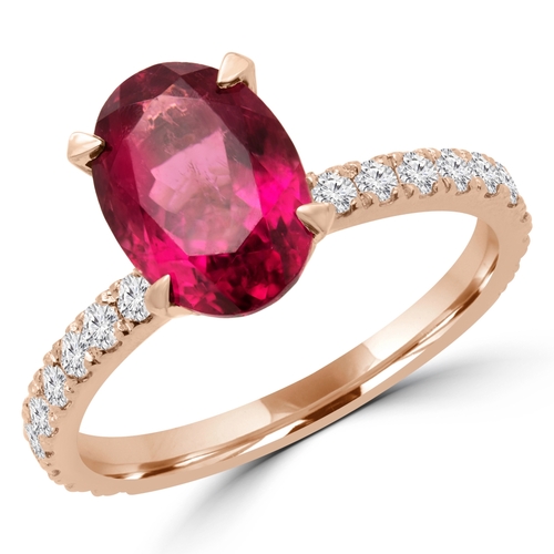 Majesty Diamonds MD190074-5.25 1.9 CTW Oval Red Tourmaline Under Halo 