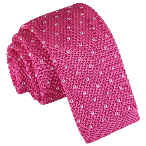 Flecked V Polka Dot Knitted Skinny Tie - Fuchsia Pink