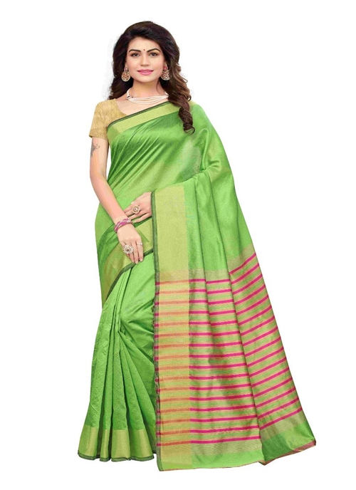 Generic Women's Cotton Silk Saree (Green, 5-6