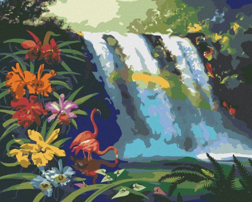 Zuty - Paint by Numbers - FLAMINGO BY A WATERFALL (D. RUSTY RUST),