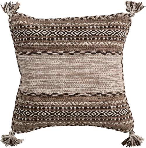 Surya TZ002-1818D Trenza Throw Pillow - Camel, Dark Brown & Ivory 