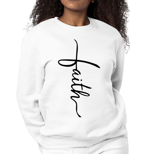 Womens Graphic Sweatshirt Faith Script Cross Black Illustration