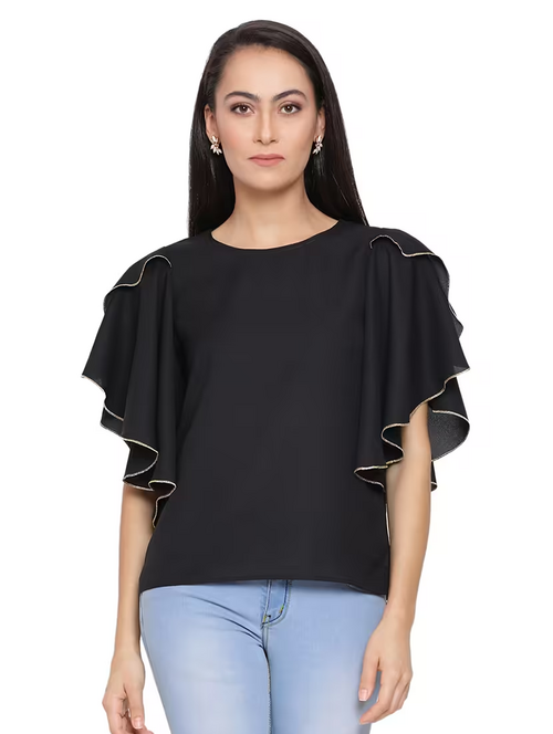 Women'S Straight Round Neck Top (Size-L) (Color-Black)