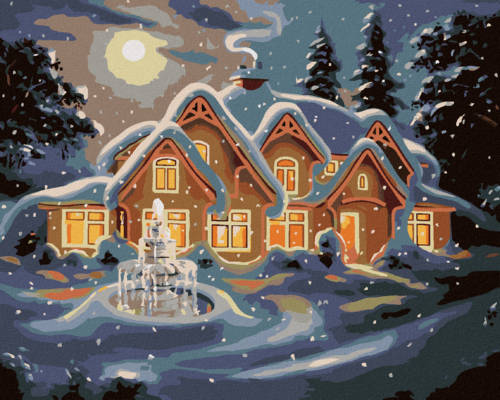 Zuty - Paint by Numbers - SNOWY HOUSE AT NIGHT (D. RUSTY RUST), 40x50